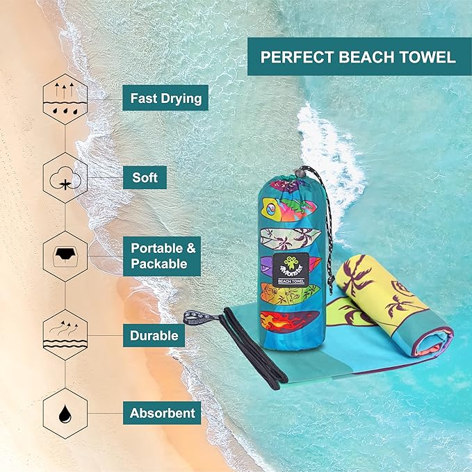 4Monster Microfiber Beach Towel Quick Dry,Super Absorbent Lightweight Travel Towel for Swimmers, Sand Free Camping Towel, Beach Towels for Pool, Swim, Water Sports,Yoga,Gym,Backpacking