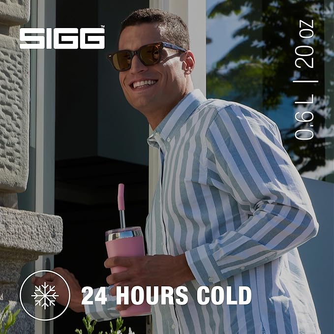 SIGG - Insulated Mug - Travel Mug Helia - With Durable Glass Straw & Cleaning Brush - Leakproof - BPA Free - 18/8 Stainless Steel - 15oz/20oz