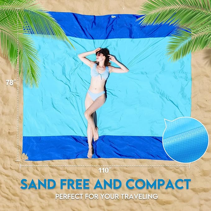 BYDOLL Nylon Beach Blanket Waterproof Sandproof 78''x110'' Oversized Suits 1-7 Adults Sand Free Extra Large Blanket Lightweight Soft Picnic Mat for Beach Essentials Travel