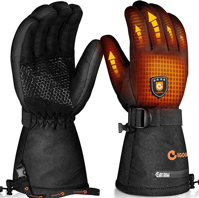 Heated Gloves for Men Women 7.4V Battery 22.2WH Rechargeable Heated Ski Gloves Touchscreen Waterproof Electric Heated Gloves for Winter Outdoor Work Skiing Hiking Camping Raynaud