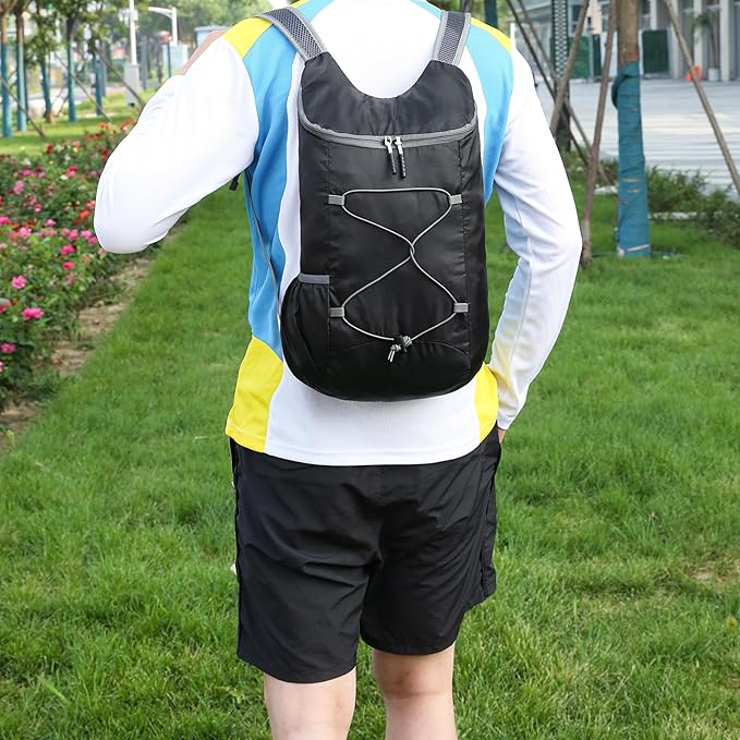 16L Hiking-Daypack Lightweight-Foldable Travel-Backpack Water-Resistant Camping Outdoor Packable Easy Carry-on Bag (Black&Gray)