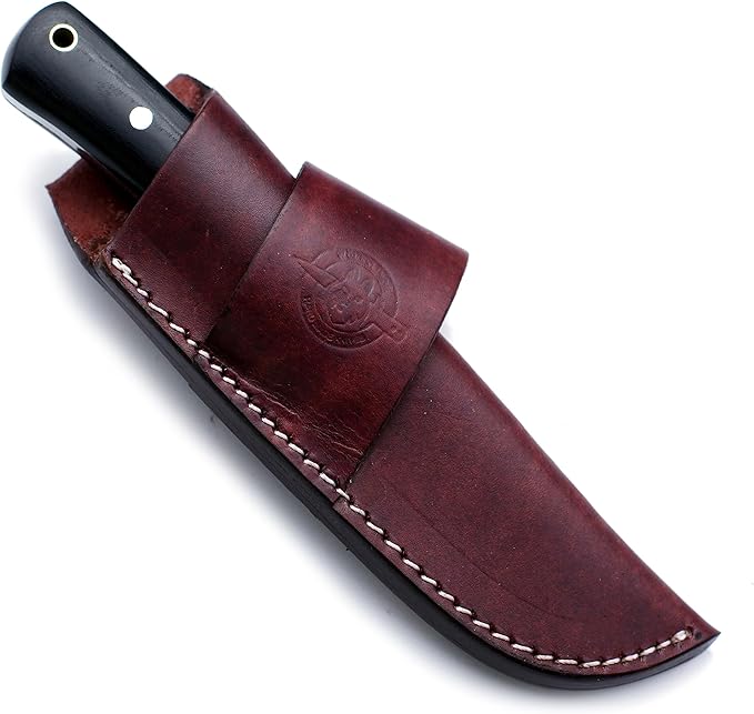 Handmade Damascus Steel Knife for Hunting,Survival,Camping,Bushcraft,and Fishing Fixed Blade with Drop Point Full Tang Micarta Handle,-with Cowhide-Leather Sheath - WKD-790