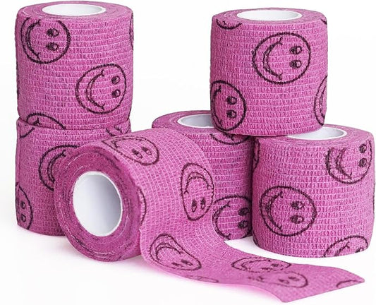 First Aid Bandages Cohesive Wrap Adhesive Self Adherent Tape Colorful (Pink Smile, 2-Inch)
