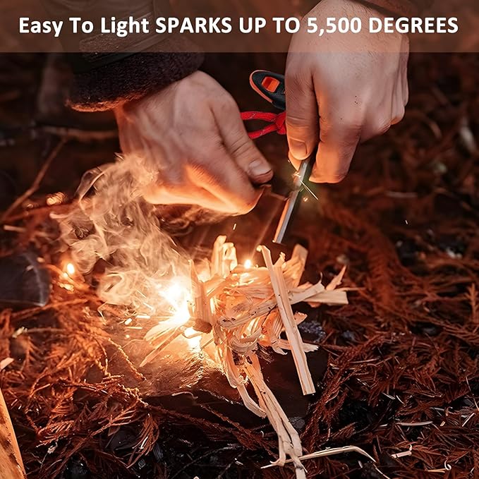 Ferro Rod Fire Starter 4 Pack Flint Fire Starter Survival Tool Flint and Steel Fire Starter Kit 6-in-1,Fire Steel with Paracord and Whistle for Camping, Hiking, Hunting, Emergency Rescue…
