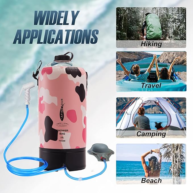 Portable Camping Shower Bag - 10L/2.2 Gallons 20/5 Gallons Solar Shower Water Bag with Foot Pump, Hose and Shower Head - Camp Shower for Camping, Beach, Travel, Outdoor Activities