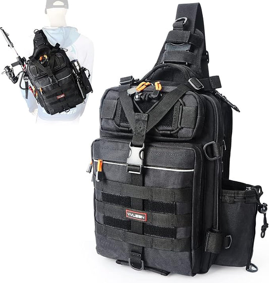 YVLEEN Fishing Tackle Backpack Storage Bag,Water-Resistant Fishing Backpack with Rod Holder,Fishing Gear Bag Gift for Men