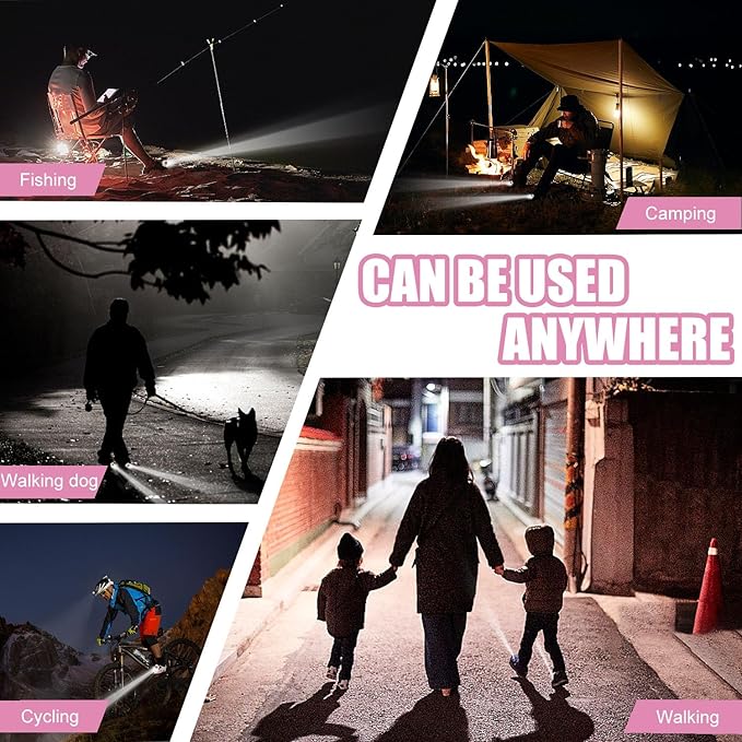 Dinosaur Lights for Croc, 2Pcs USB Rechargeable Headlights for Clogs, Flashlight for Night Walking, Camping, Walking Dog (Pink)