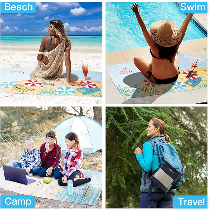 Microfiber Sand Free Beach Towel 72"x36",Extra Large Lightweight Super Absorbent Thin Fast Drying Towels for Swimming Bathing Pool Outdoor Hiking Adults(2 Pack Sunshine Coast)