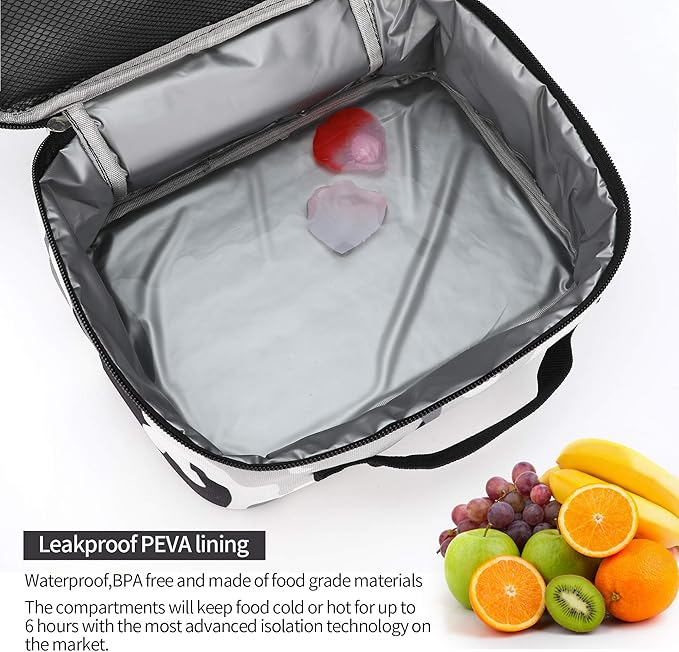 Rickyh Style Lunch Box with Padded Liner, Spacious Insulated Lunch Bag for Men and Women, Durable Thermal Lunch Cooler with Strap, 2 Pockets, 10 x 8 x 3.7 in
