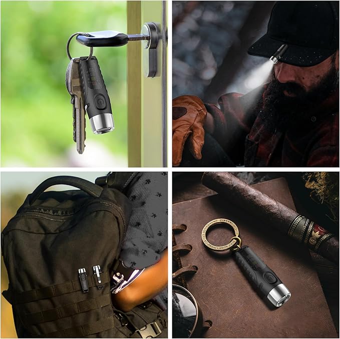 S12Plus Keychain Flashlight,610 High Lumen EDC Pocket Flashlight,USB C Rechargeable Mini LED Flashlight,Small Flashlight for Everyday use, Backpacking, Camping(Transparent Black)