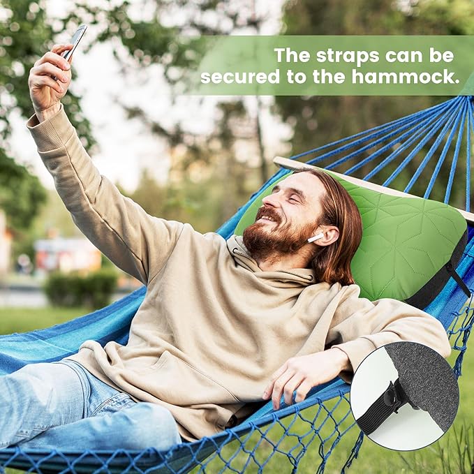 Inflatable Camping Pillow with Removable Cover - Ultralight Inflatable Pillow for Camping Lightweight, Ergonomic and Washable for Camping, Hiking, and Travel Green