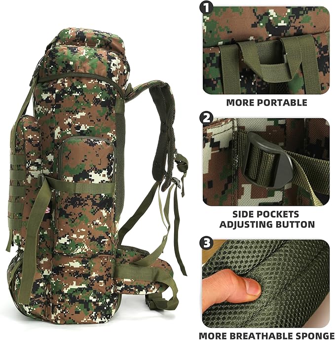 70L Camping Hiking Military Tactical Backpack Outdoor Water-Repellent Adjustable Sport Bags