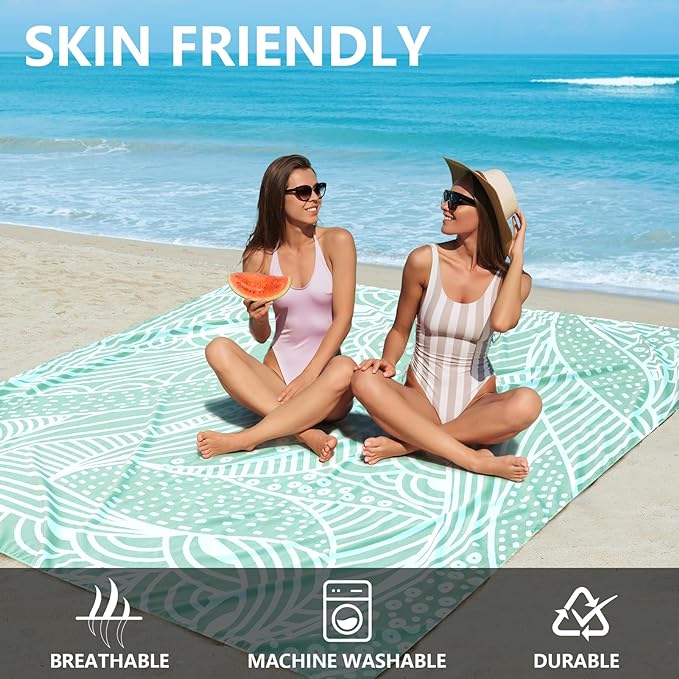 Beach Blanket Waterproof Sandproof Beach Mat 79βx 83β for 1-4 Adults Quick Drying Durable Outdoor Picnic Mat for Beach Festival Travel Picnic Camping Hiking (LBL-Ripple, 79"Γ83"(4 Person))