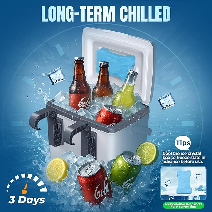 Pool Cooler, 13L Insulated Cooler Hard Cooler with Ice Crystal Box, Poolside Cooler Keeps Ice for up to 72 Hours, Portable Above Ground Pool Accessories, Pool Parties, Beach BBQ, Camping