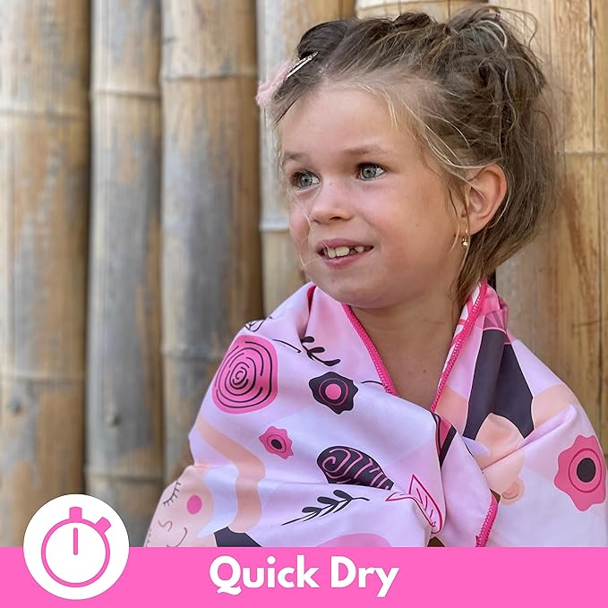 ECCOSOPHY Microfiber Kids Beach Towels & Pouch 60"x30" for Girls & Boys - Quick Dry Pool Towels - Sand Free Beach Blanket for Travel - Camping - Vacation - Toallas Playas