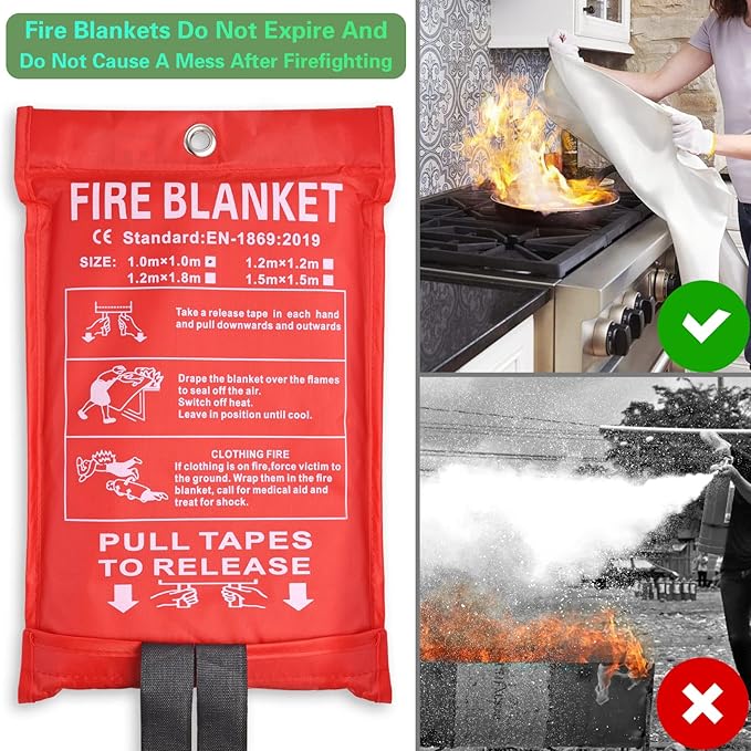 Fireproof Glass Fiber Emergency Blanket, 1 Pack Portable Fire Blanket for Home Kitchen, Grill, Office, Camping