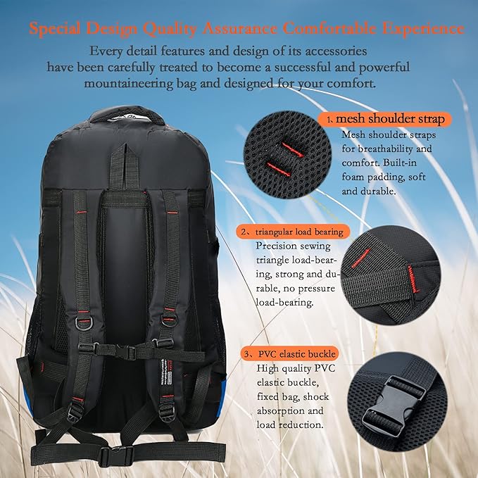 Hiking Backpack Waterproof Lightweight Durable 75L Large Capacity Travel Backpack Suitable for Hiking, Mountaineering, Camping, Fishing...