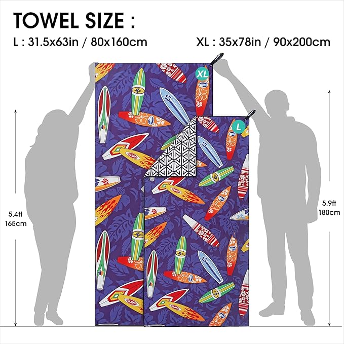 4Monster Microfiber Beach Towel Quick Dry,Super Absorbent Lightweight Travel Towel for Swimmers, Sand Free Camping Towel, Beach Towels for Pool, Swim, Water Sports,Yoga,Gym,Backpacking