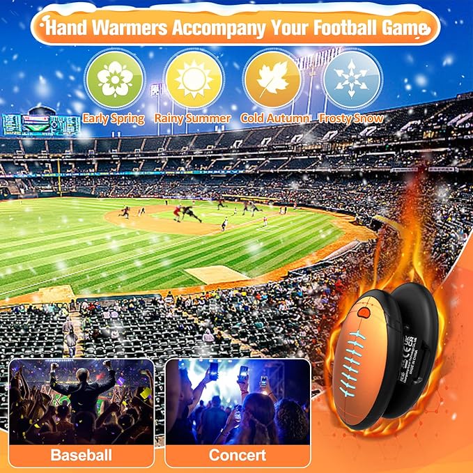 2-Pack Hand Warmers Rechargeable, Rugby-Shaped Portable Electric Hand Warmers Reusable, Dual-Side Heating, Hand Warmers Pocket Heater for Hunting/Golf/Skiing/Camping, for Men Women Kids
