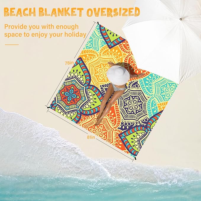 Beach Blanket Waterproof Sandproof 1-7 Adult Oversized 78 '' × 81 '' Lightweight Durable Compact Sand Free Beach Mat for Travel Camping Hiking Picnic Blanket Extra Large