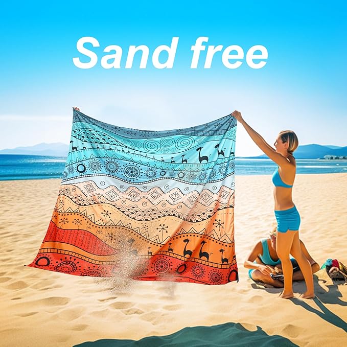 Beach Blanket Waterproof Sandproof, 79" x 83" Extra Large Sand Free Quick Drying Beach Mat, Compact Outdoor Picnic Mat for Travel, Hiking, Camping (Bohemian)