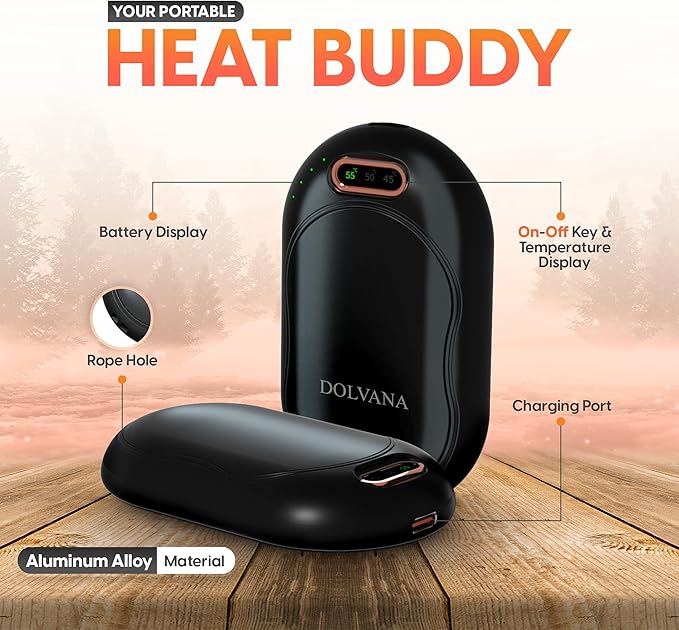DOLVANA Hand Warmers Rechargeable – 1-Pair Electric Hand Warmer with 3 Temperature Settings, Digital Display – Compact and Portable Hand Warmer Hand and Foot Warmers for Hunting, Fishing, Camping