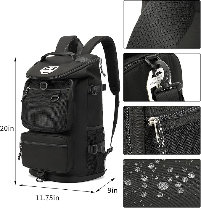 Gym Duffle Bag Backpack 4-Way Waterproof with Shoes Compartment for travel Sport Hiking laptop (Black)