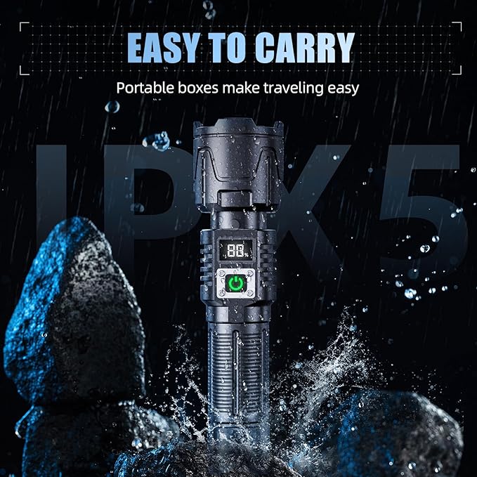 Rechargeable Flashlights High Lumens - 900000LM Super Bright Flashlight - LED Flashlight with LCD Display, Zoomable, Waterproof, Handheld Flashlights for Emergencies, Camping - 2 Pack, Medium