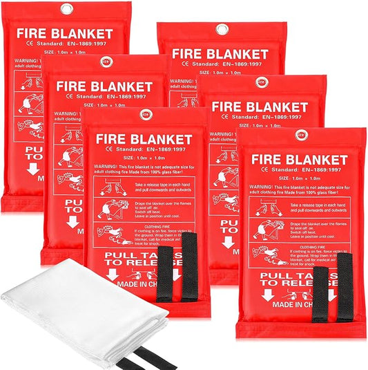 Macarrie 6 Pack 39” x 39” Fire Blanket Emergency Fire Blanket for Home and Kitchen Suppression Blanket Safety Fiberglass Fireproof Blanket Survival for Fireplace Car Office Camping (Red)