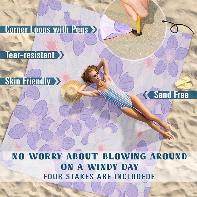 Beach Blanket Sandproof Waterproof 78''×110'' 1-7Adults Oversized,Compact Lightweight Durable Beach Mat for Travel Camping Hiking Picnic Blanket