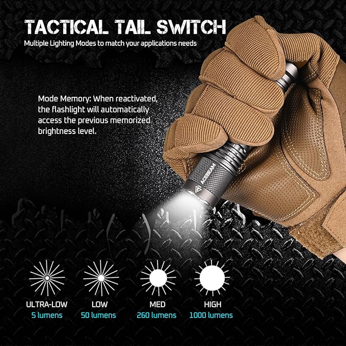 ACEBEAM TAC AA Tactical EDC Flashlight, 1000 High Lumens Flashlight Rechargeable, 280 Meters Long Range throw Pocket LED Flashlight, Super Bright Small Mini Flashlight for Camping, Emergency, Home