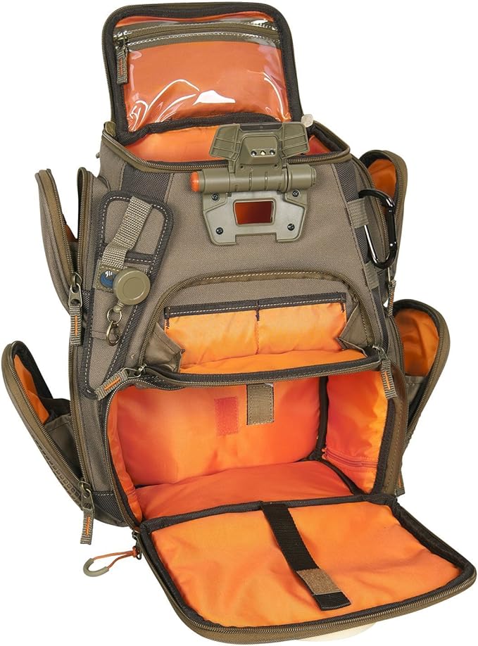 Wild River by CLC WT3503 Tackle Tek Recon Lighted Compact Tackle Backpack & Four PT3500 Trays, Clear, Water-Resistant Phone Storage,Beige , 12.75 x 6.75 x 15 "