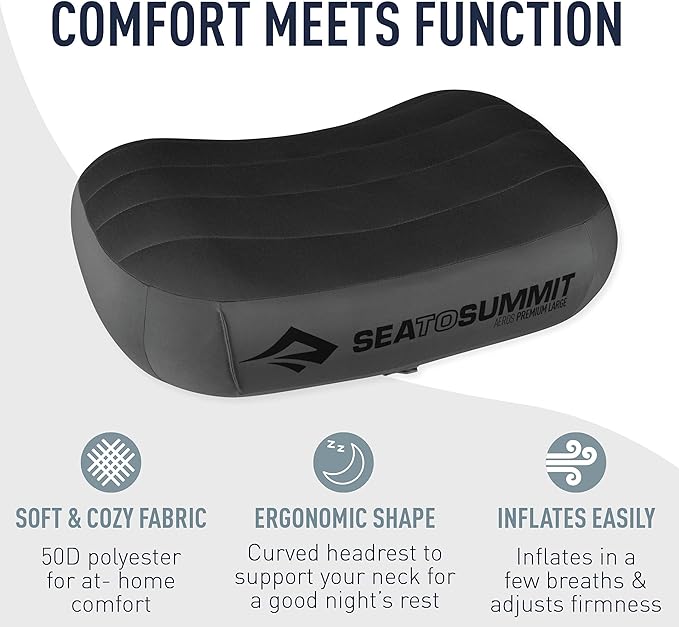 Sea to Summit Aeros Premium Inflatable Travel Pillow, Large (16.5 x 11), Navy Blue