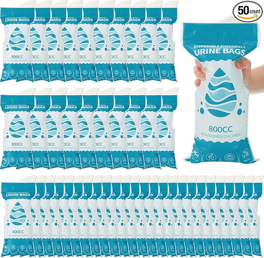 Nuogo 50 Pcs Disposable Urinal Bag Portable Camping Pee Bags Unisex Female Urinal Vomit Bags for Travel, Camping, Hiking for Women Men Kids Patient