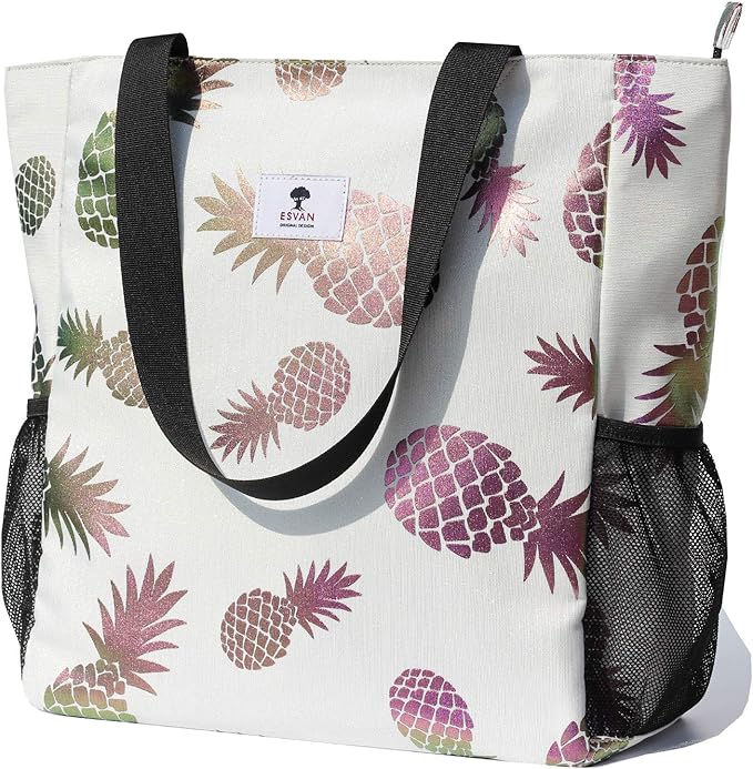 ESVAN Original Floral Water Resistant Large Tote Bag Shoulder Bag for Gym Beach Travel Daily Bags Upgraded