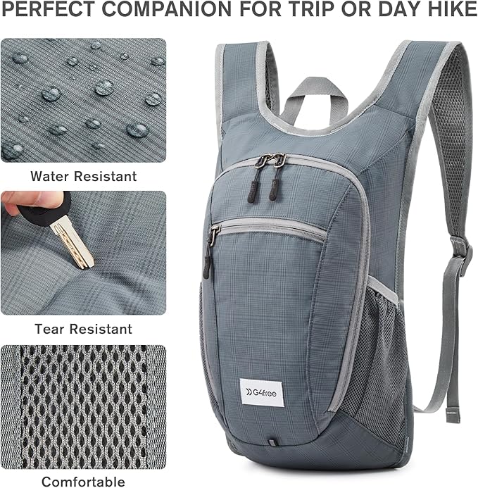 G4Free 10L/15L Hiking Backpack Lightweight Packable Hiking Daypack Small Travel Outdoor Foldable Shoulder Bag(Dark Grey)