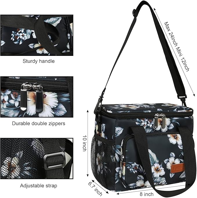Femuar Lunch Bags for Women/Men, Insulated Lunch Bag for Work Office Picnic - Lunch Cooler Bag Leakproof Lunch Box with Adjustable Shoulder Strap - Hibiscus
