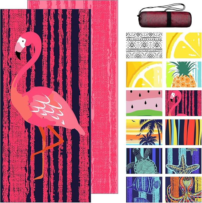 Bnuitland Flamingo Pattern Beach Towel (35X75 inches), Oversized Quick Drying Absorbent Sand Free, Cute Towels for Travel Swimming Pool Picnic, 88% Polyester and 12% Polyamide,Pink