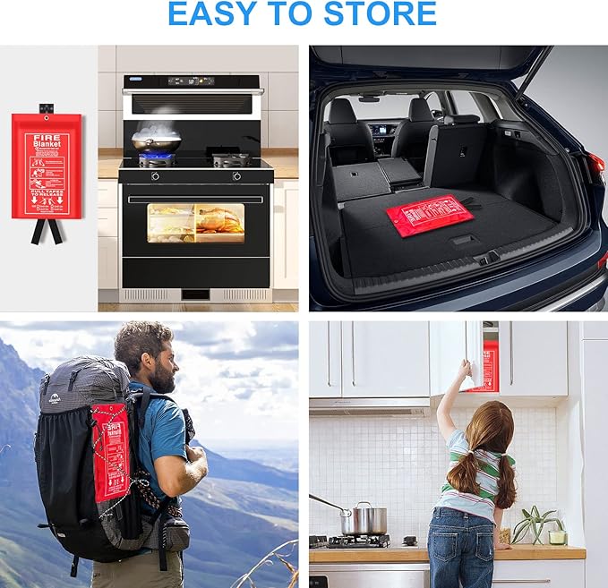 Emergency Fire Blanket for Kitchen and Home, 2 Pack 39.37” x 39.37” Fiberglass Fire Safety Blankets for Survival, Suppression Fire Retardant Blanket