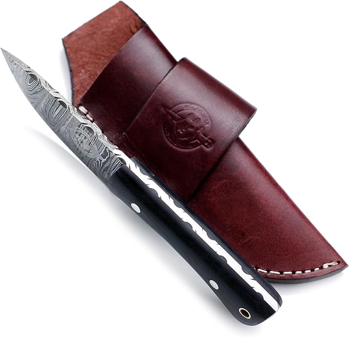 Handmade Damascus Steel Knife Bowie for Hunting,Survival,Camping,Bushcraft and Fishing,Fixed Blade Dagger with Drop Point Full Tang Micarta Handle, Leather Sheath - WKD-805