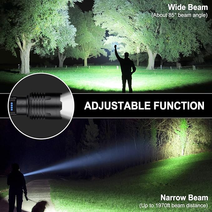 Flashlights High Lumens Rechargeable - 990000 Lumen Super Bright Flashlight with 7 Modes, IPX6 Waterproof Mid-Size LED Flash Light for Home, Camping, Hiking