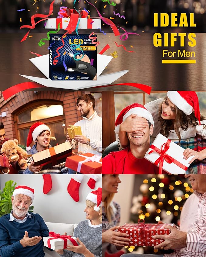 KFK Gifts for Men, LED Flashlight Gloves Gifts for Him,Mens Gifts for Father's Day, Birthday, Dad, Husband, Handyman