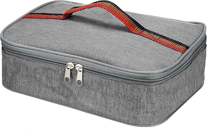 PATIKIL 9"x6"x3" Insulated Lunch Bags, Portable Food Containers Bag Flat Bento Bags Reusable Thermal Lunch Pail for Men and Women, Grey