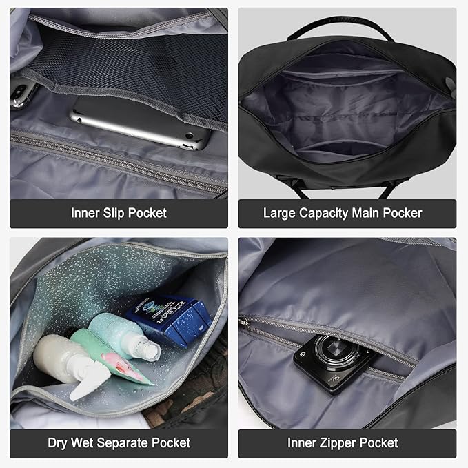 Sport Travel Duffle Large Gym Tote for Women, Weekender Carry-on for Airplane, Ladies Beach Overnight Luggage With Wet Bag Black Large Hospital Bag for Labor and Delivery