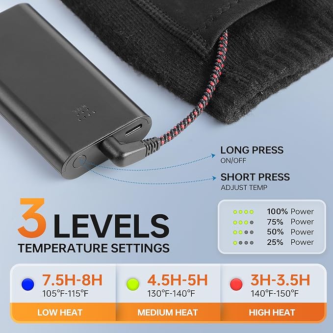 VANRORA Heated Socks for Men Women, 2023 Upgraded 4000mAh 8H Rechargeable Washable Electric Heating Socks Winter Warm Thermal Socks for Outdoor Working Hunting Skiing Camping Fishing Hiking