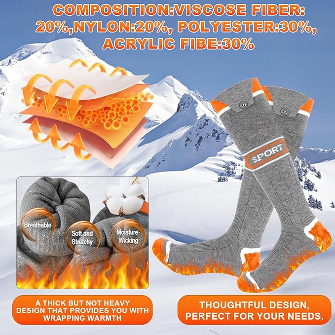 Heated Socks for Men Women,5000mAh Rechargeable Foot Warmer Electric Heating Socks with 3 Heating Settings & App Remote Control Thermal Electric Socks,Warm Socks for Hunting Skiing Camping Hiking