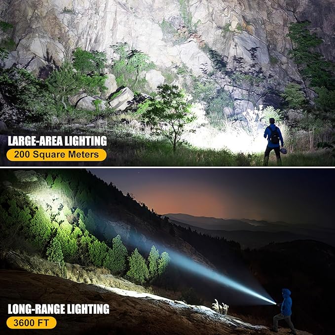 Rechargeable LED Flashlights High Lumens, 2 Pack 990000 Lumens Super Bright Flash Light with 7 Modes & COB Light, IPX7 Waterproof, USB Fast Charging Flashlights for Camping, Home, Emerge∩cies