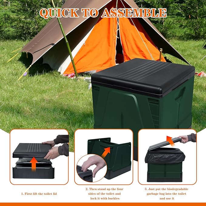 Camping Toilet, Composting Toilet with Biodegradable Bags, Portable Potty for Adults, Folding Toilet for Car Camping Hiking Long Trips Beach