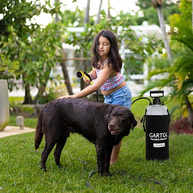 GARTOL 2 Gallon Portable Shower with Handheld showerhead, Silicone Bath Massage Brush, and thermal insulation bag, High-Pressure Camping Shower, Surf Shower, Dog Shower, Camp shower Sprayer