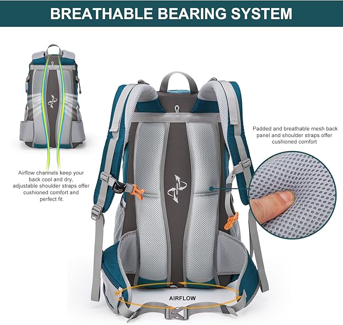 MOUNTAINTOP 40L Hiking Backpack Travel Daypack with Rain Cover for Outdoor Backpacking, Camping
